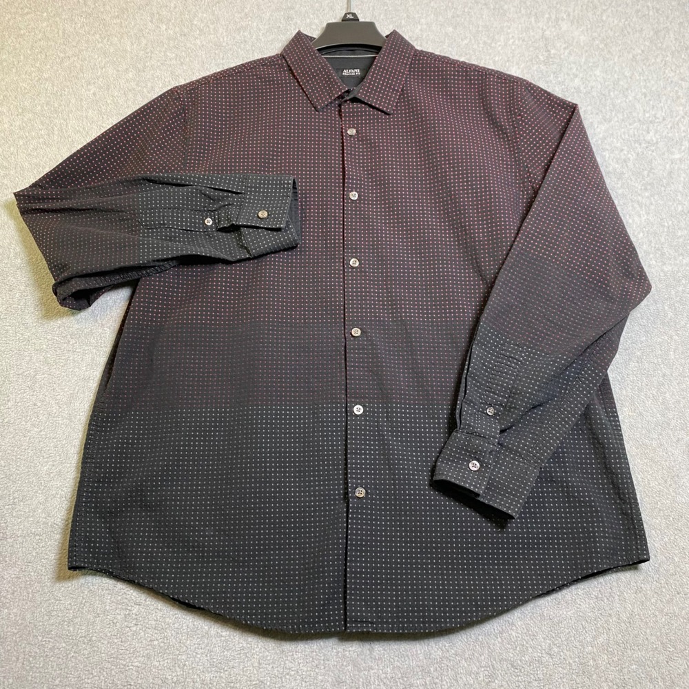 Alfani Button Up Shirt Men's XL Black Red Ombre Micro Dot Long Sleeve Cotton EUC
